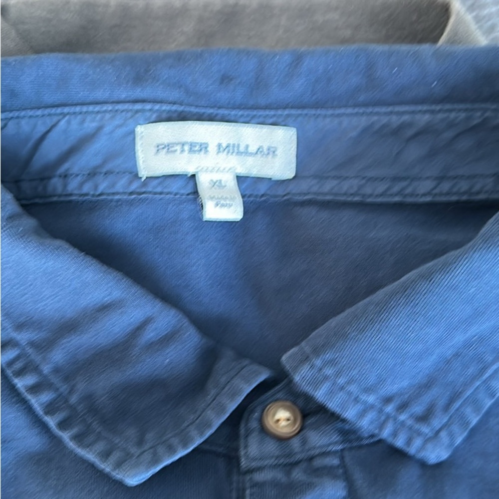 Peter Millar Blue Long Sleeve Polo Shirt Classic Style